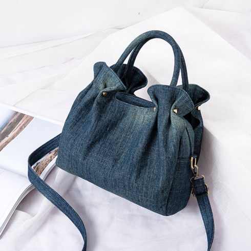 Multi-pocket Women Handbag Soft Denim Crossbody Bag 