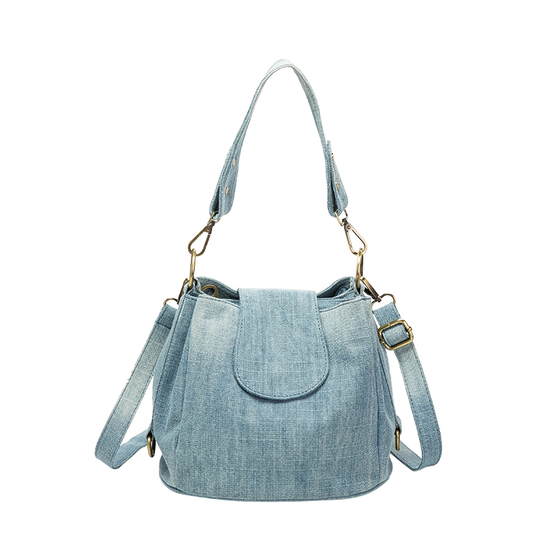 Women Denim Cotton Bucket Bag with 2 Straps front