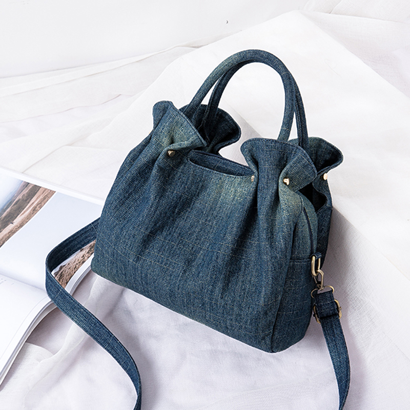 Multi-pocket Women Handbag Soft Denim Crossbody Bag  side