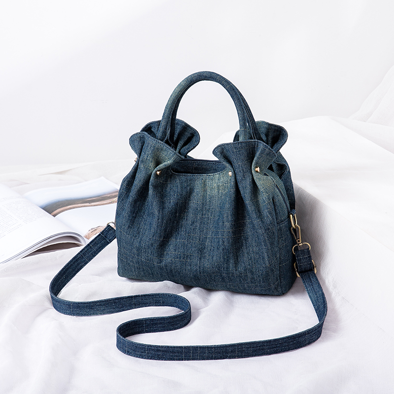 Multi-pocket Women Handbag Soft Denim Crossbody Bag  with strap